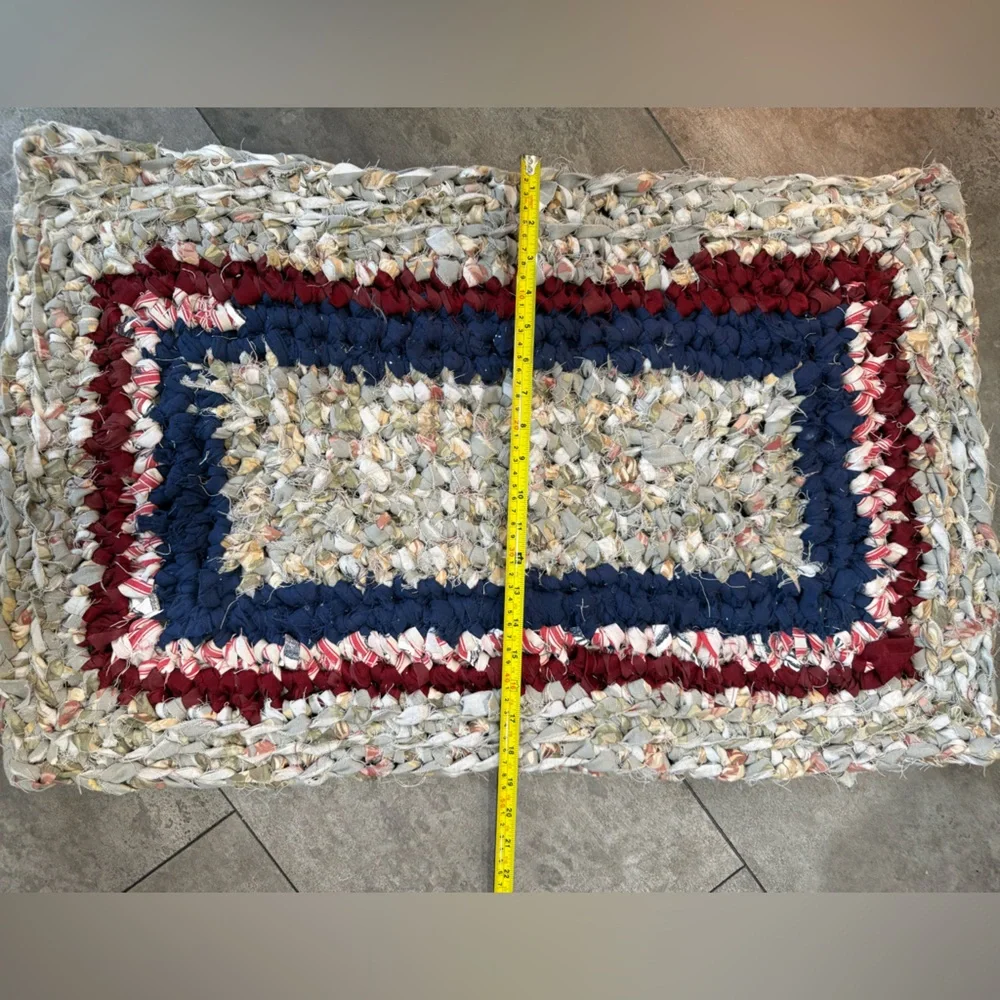 Handmade crocheted rag rug bathroom mat 31x18.5” rectangular